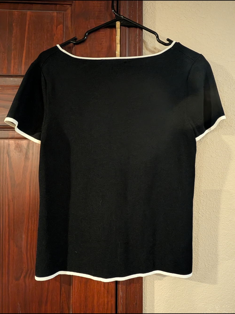 Petite Sophisticate Black Short-Sleeve Top with White Trim - Picture 3 of 4